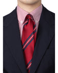 Silk Double Stripe Red Dark Navy White Necktie