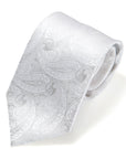 Full Paisley Light Silver Silk Tie
