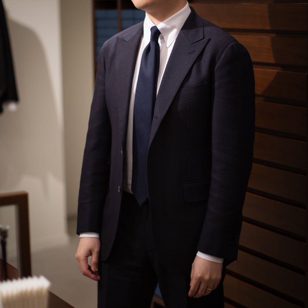 Colombo Glen Check Pattern Navy Wool Tie