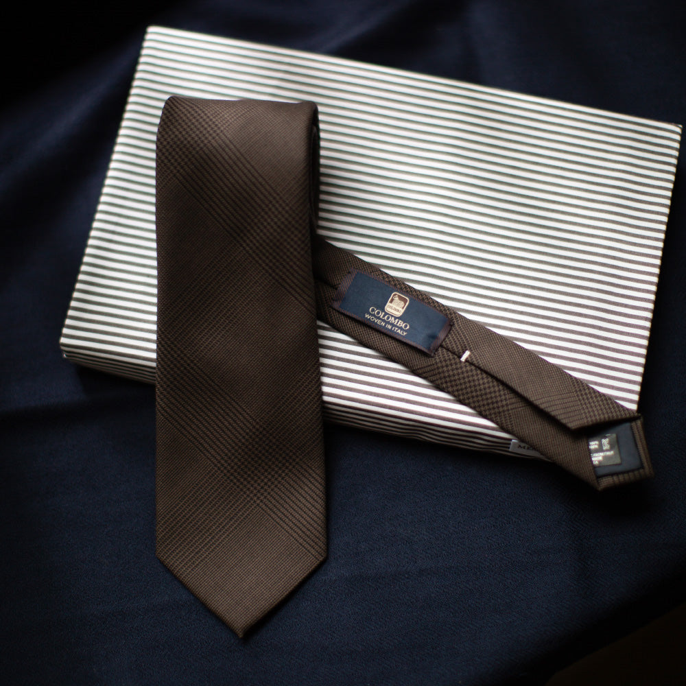 Colombo Glen Check Pattern Brown Wool Tie
