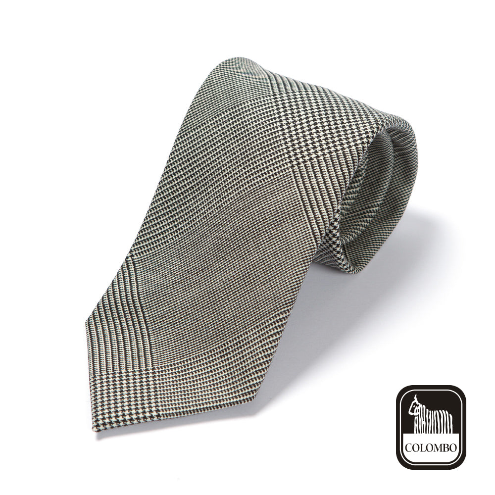 Colombo Glen Check Pattern White Black Wool Tie