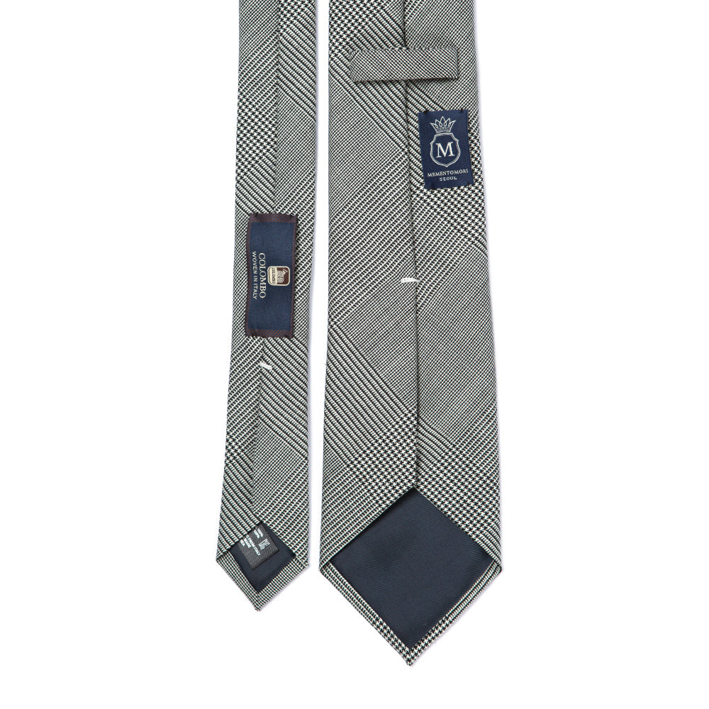 Colombo Glen Check Pattern White Black Wool Tie