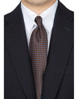 Clover & Fiore Brown Blue Hand-Printed Silk Tie