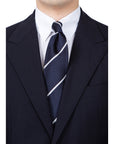 Silver Mori Stripe Dark Navy Silk Tie