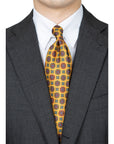 Vintage Pattern Mustard Yellow Hand-Printed Silk Tie