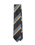 Block Stripe Dark Navy Blue Gold Silk Tie
