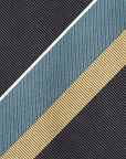 Block Stripe Dark Navy Blue Gold Silk Tie