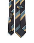 Block Stripe Dark Navy Blue Gold Silk Tie