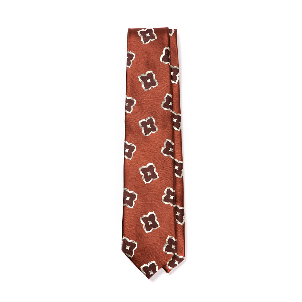 Big Flower Pattern Red Brown Silk Tie