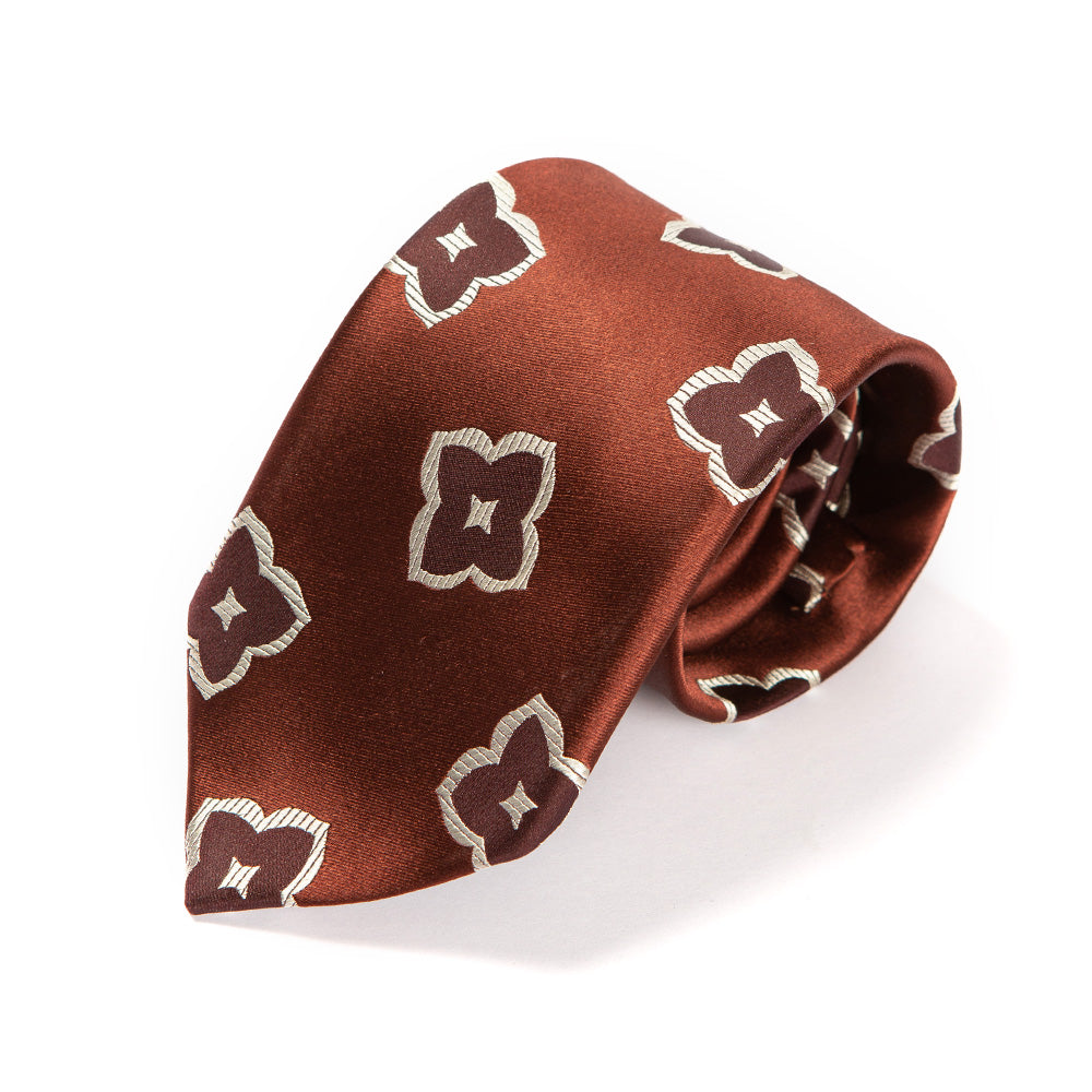 Big Flower Pattern Red Brown Silk Tie