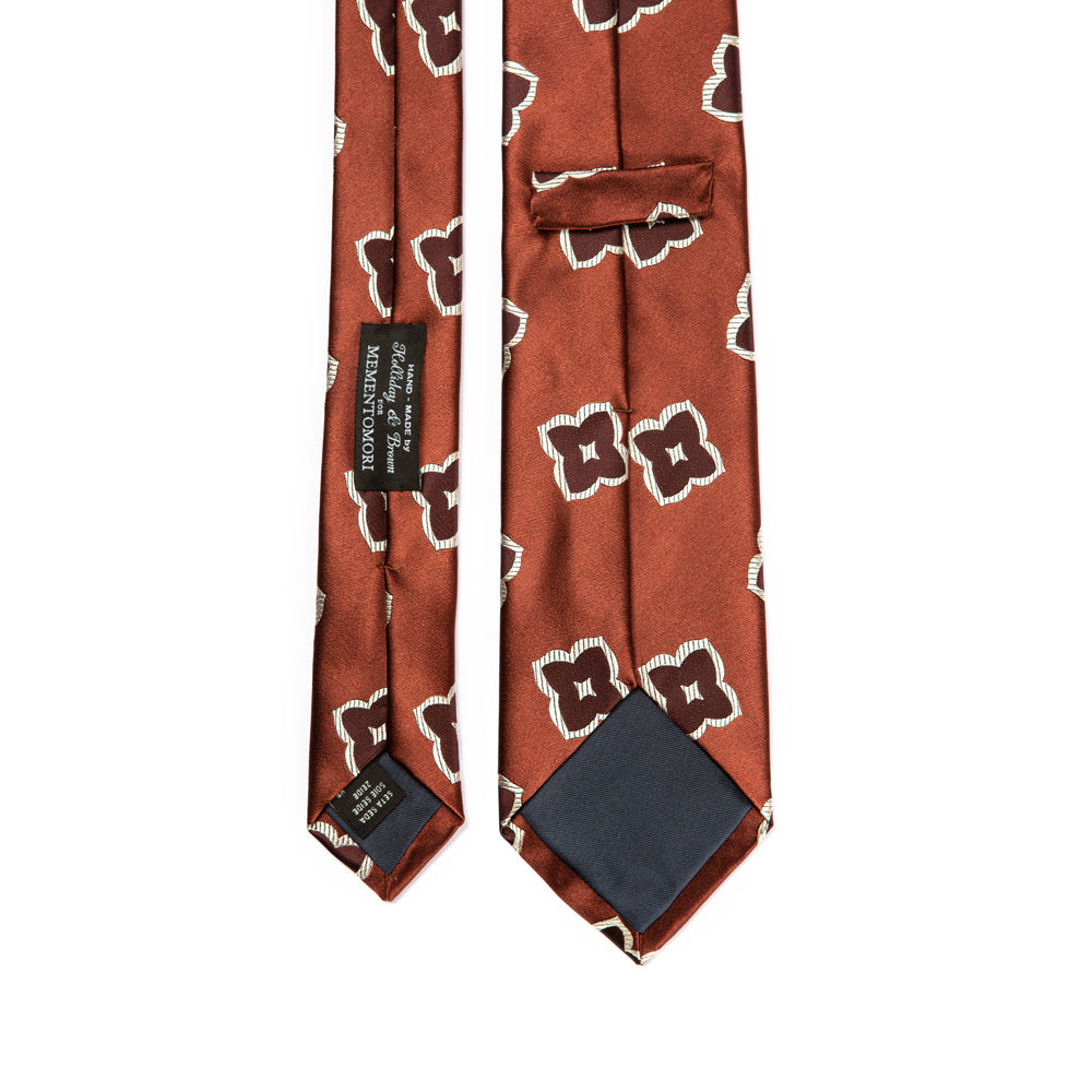 Big Flower Pattern Red Brown Silk Tie