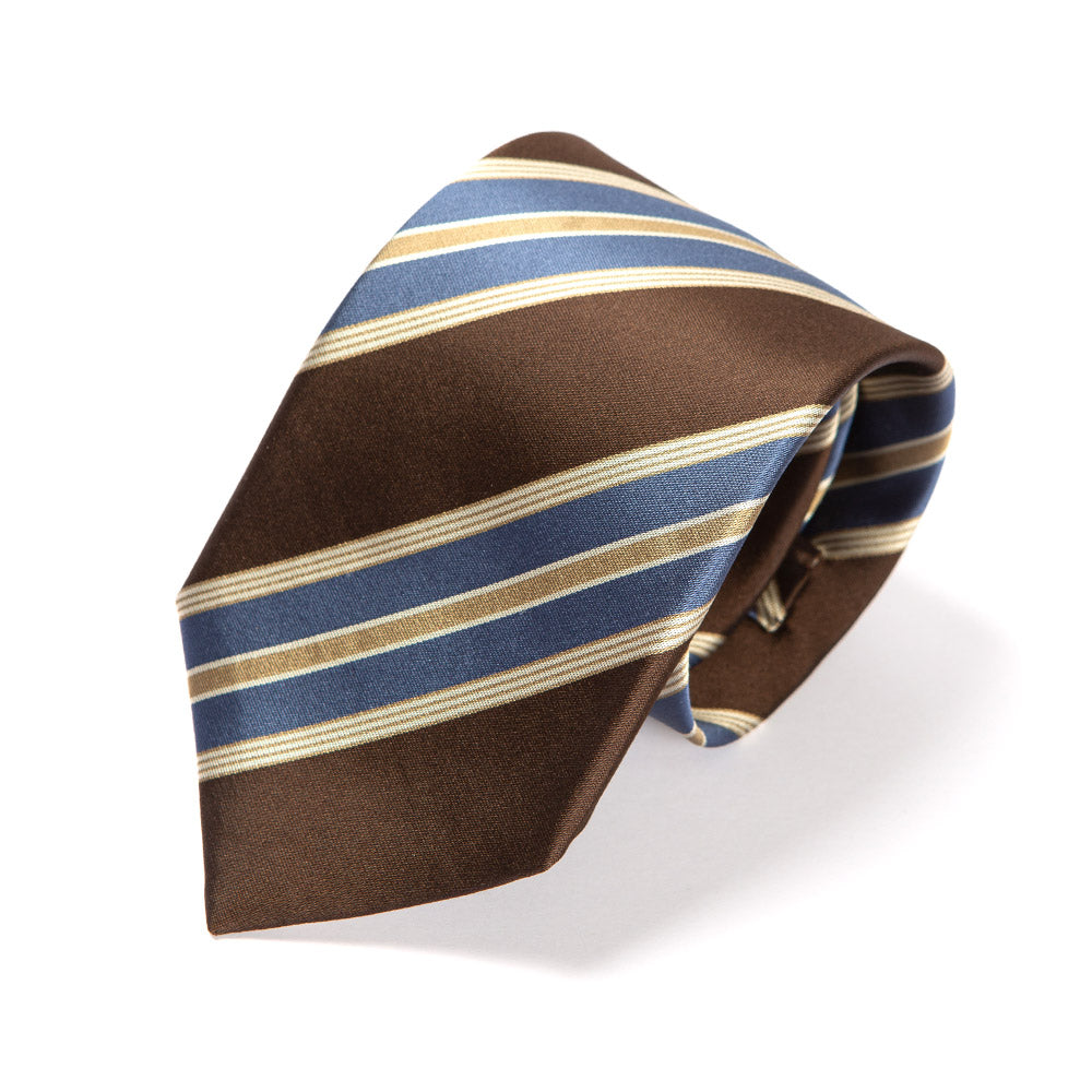 Signature Stripe Brown Blue Gold Silk Tie