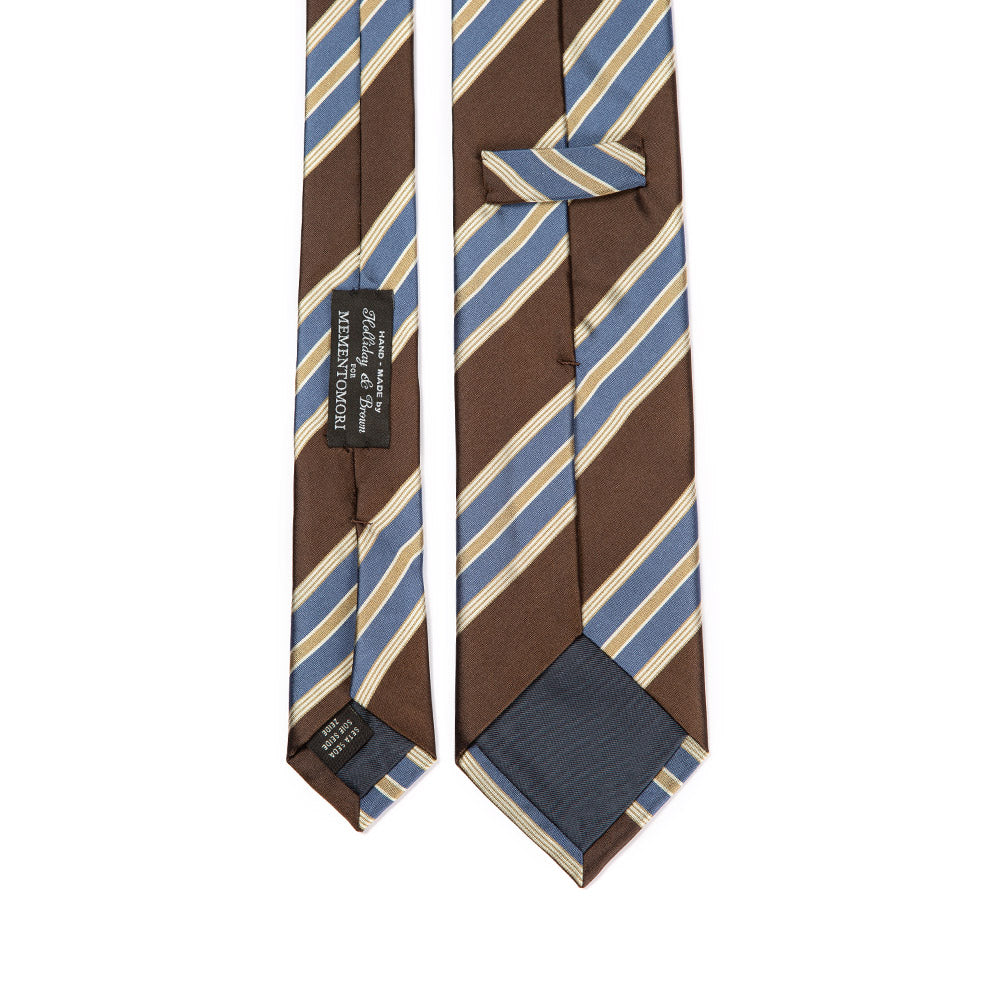 Signature Stripe Brown Blue Gold Silk Tie