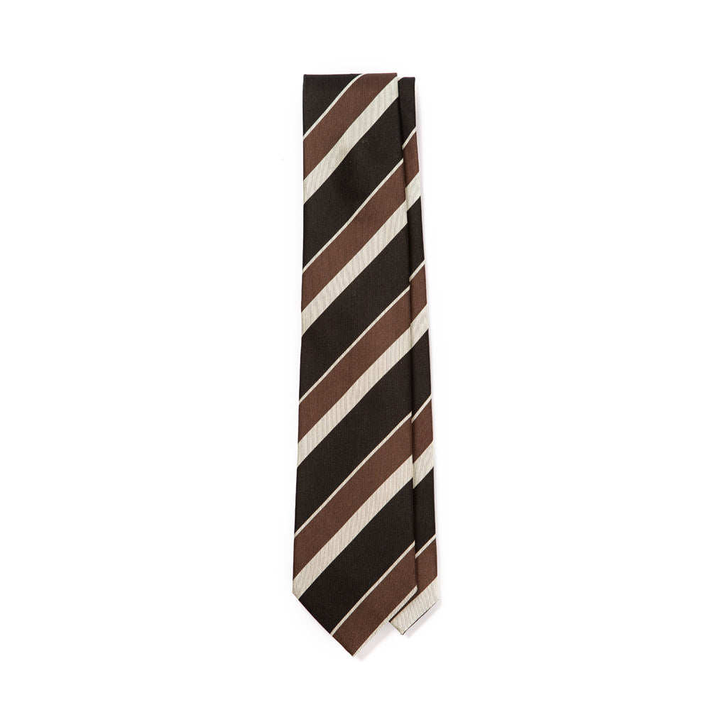 Signature Stripe Black Brown Beige Silk Tie