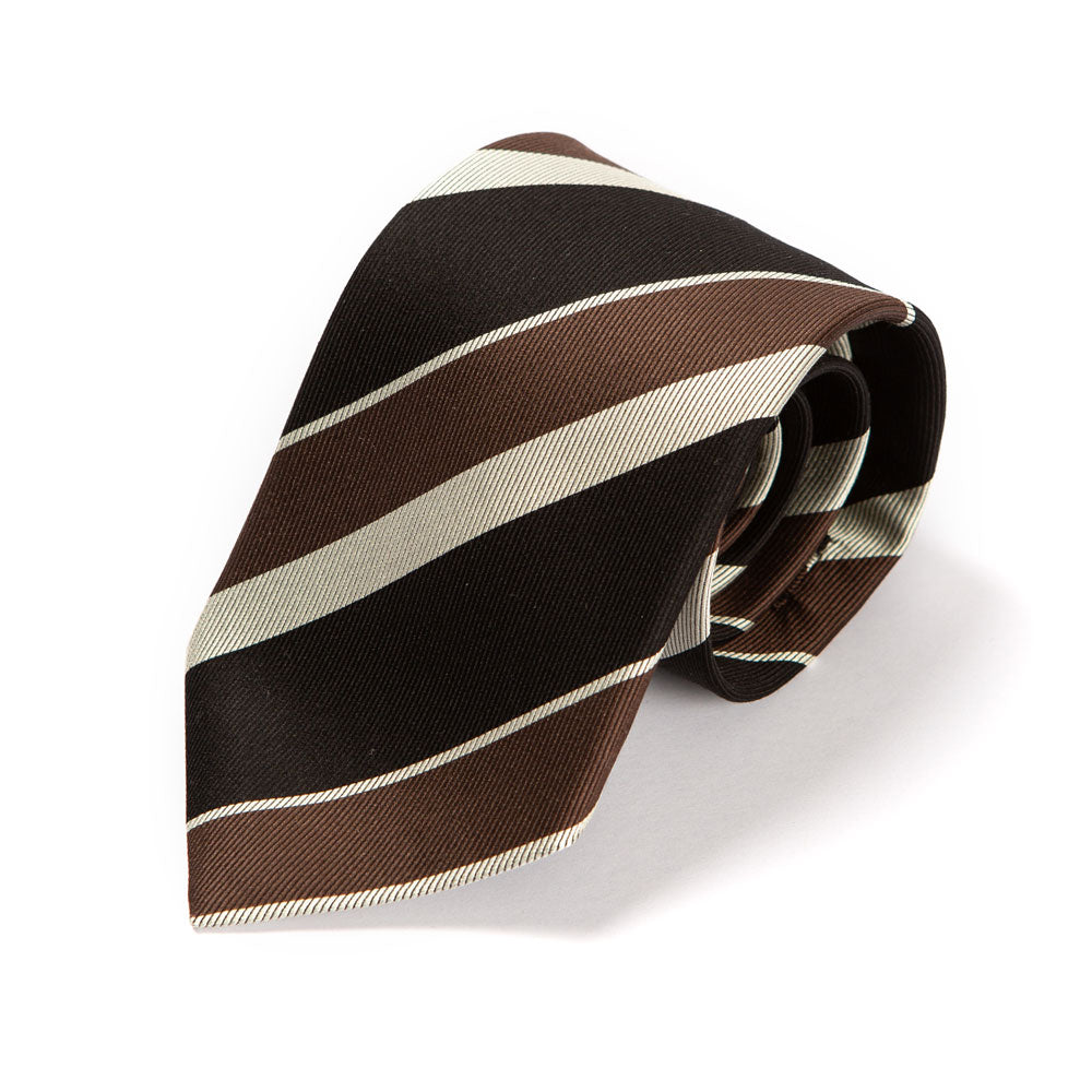 Signature Stripe Black Brown Beige Silk Tie