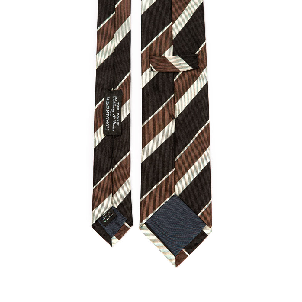 Signature Stripe Black Brown Beige Silk Tie