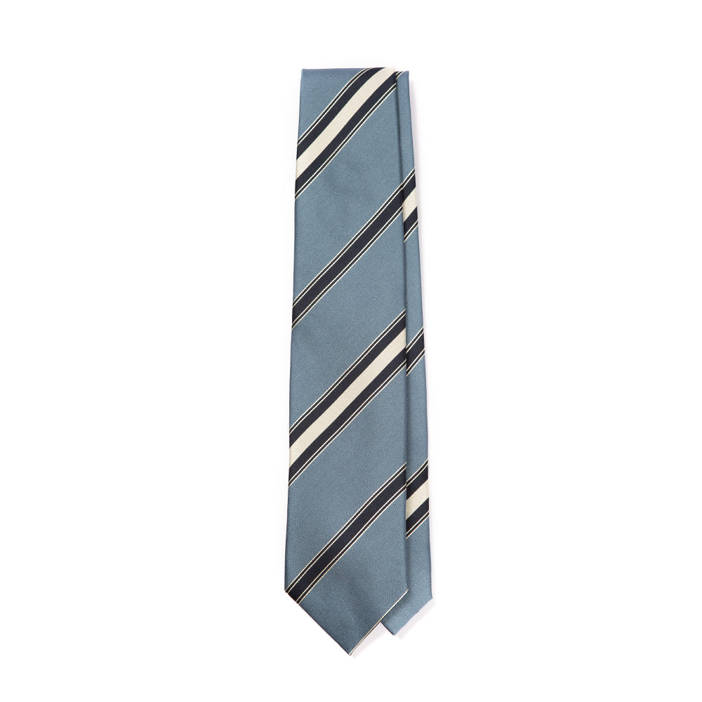 Classic Stripe Blue Grey Navy Silver Silk Tie