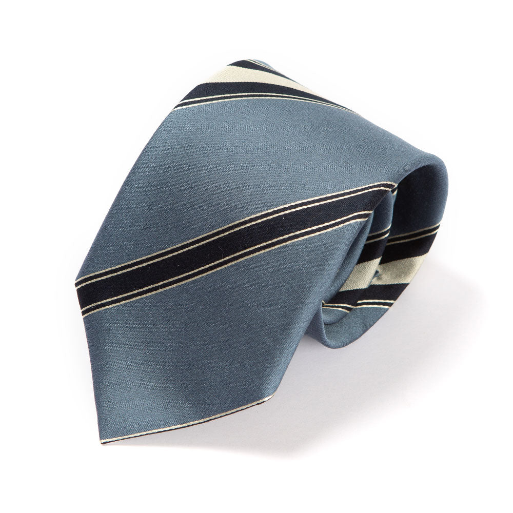 Classic Stripe Blue Grey Navy Silver Silk Tie
