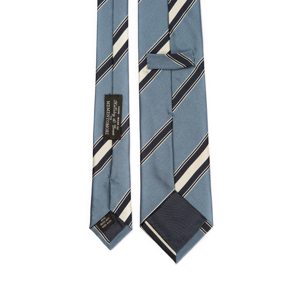 Classic Stripe Blue Grey Navy Silver Silk Tie