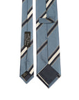 Classic Stripe Blue Grey Navy Silver Silk Tie