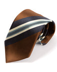 Wide Stripe Brown Navy White Silk Tie