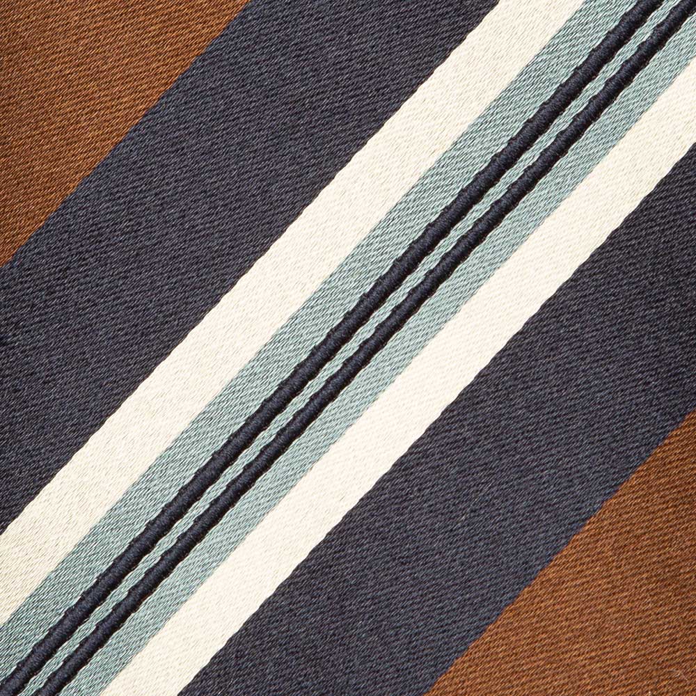 Wide Stripe Brown Navy White Silk Tie