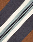 Wide Stripe Brown Navy White Silk Tie