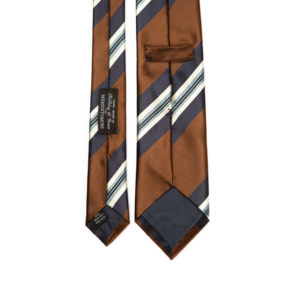 Wide Stripe Brown Navy White Silk Tie