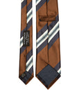 Wide Stripe Brown Navy White Silk Tie