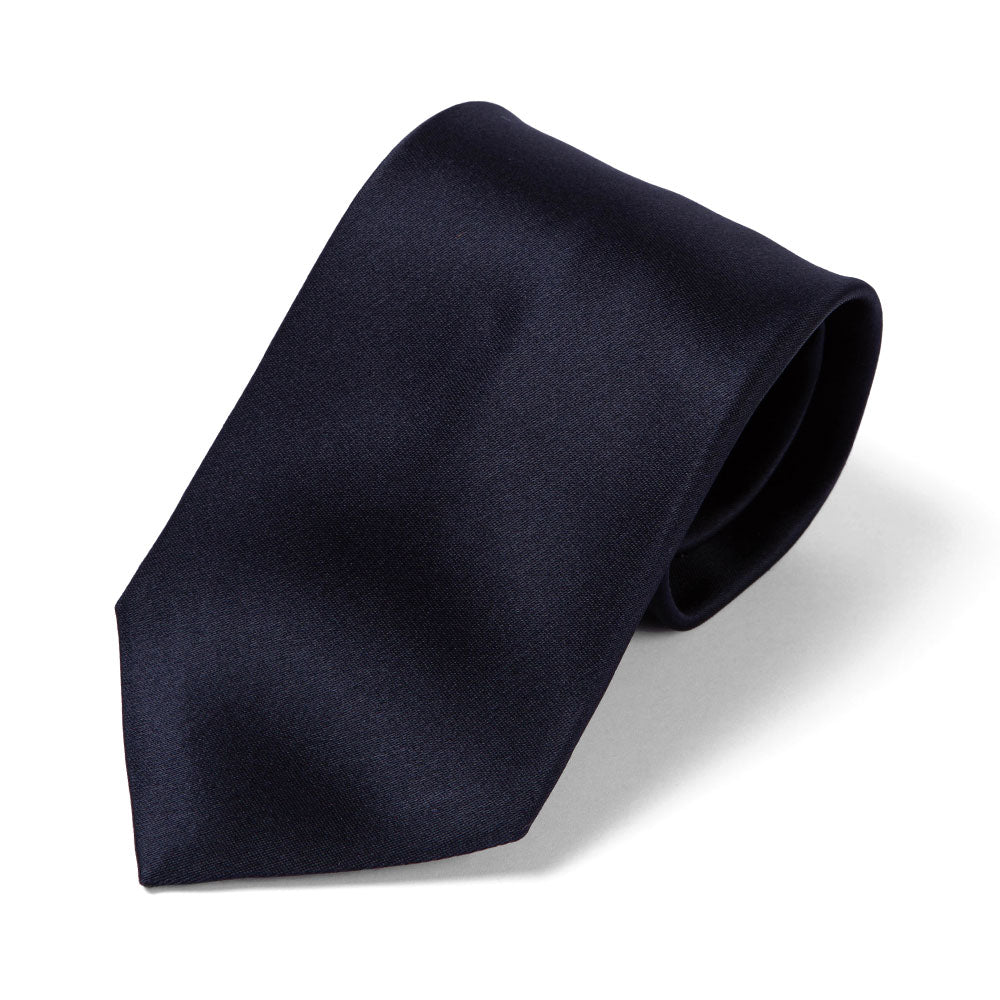 Wedding Italian Satin Dark Navy Solid Silk Tie