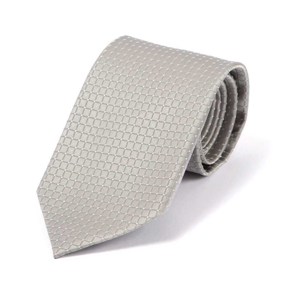 Rhodium Silver Plaid Pattern Satin Silk Ceremony Tie