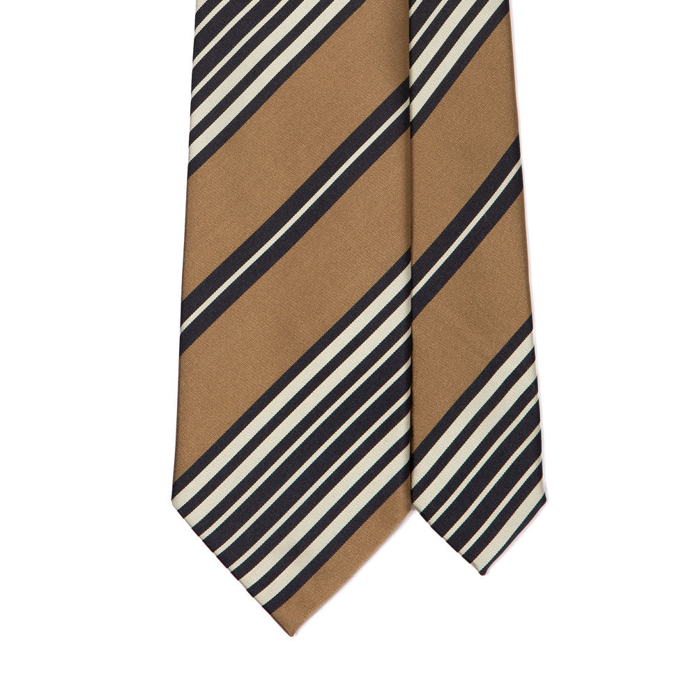 Unique Block Stripe Champagne Gold Navy Silver Silk Tie