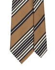 Unique Block Stripe Champagne Gold Navy Silver Silk Tie