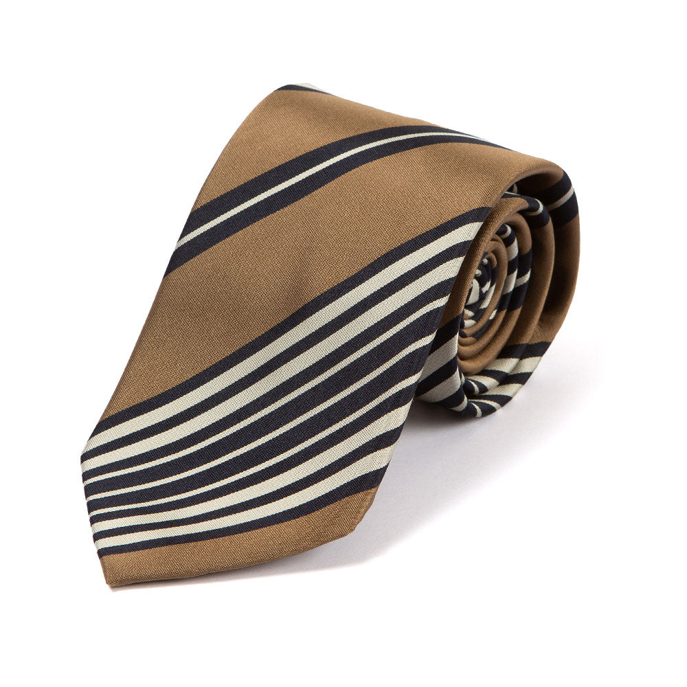 Unique Block Stripe Champagne Gold Navy Silver Silk Tie