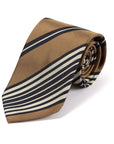 Unique Block Stripe Champagne Gold Navy Silver Silk Tie