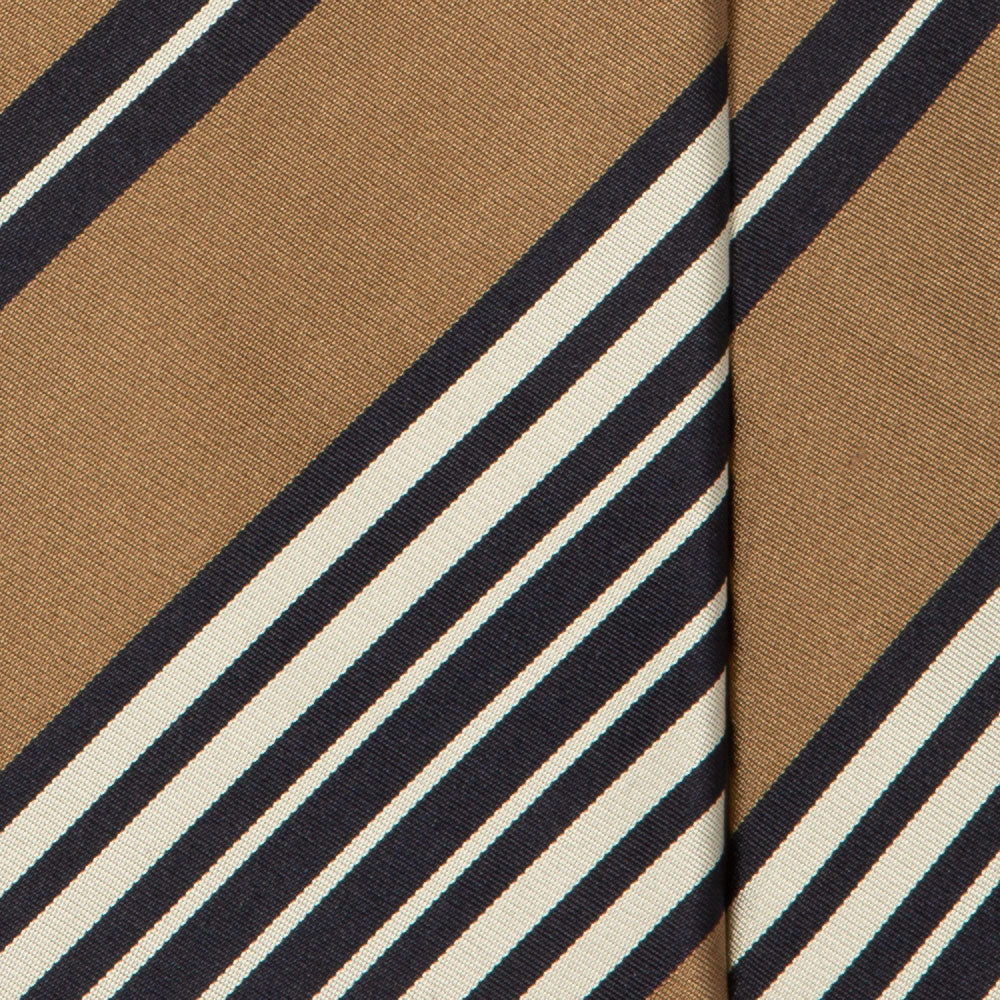 Unique Block Stripe Champagne Gold Navy Silver Silk Tie