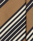 Unique Block Stripe Champagne Gold Navy Silver Silk Tie