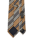 Unique Block Stripe Champagne Gold Navy Silver Silk Tie