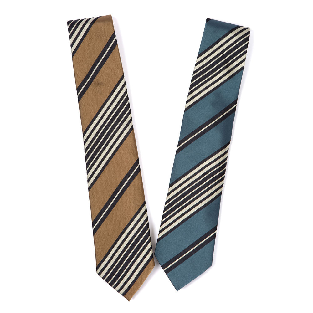 Unique Block Stripe Champagne Gold Navy Silver Silk Tie