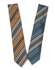 Unique Block Stripe Champagne Gold Navy Silver Silk Tie