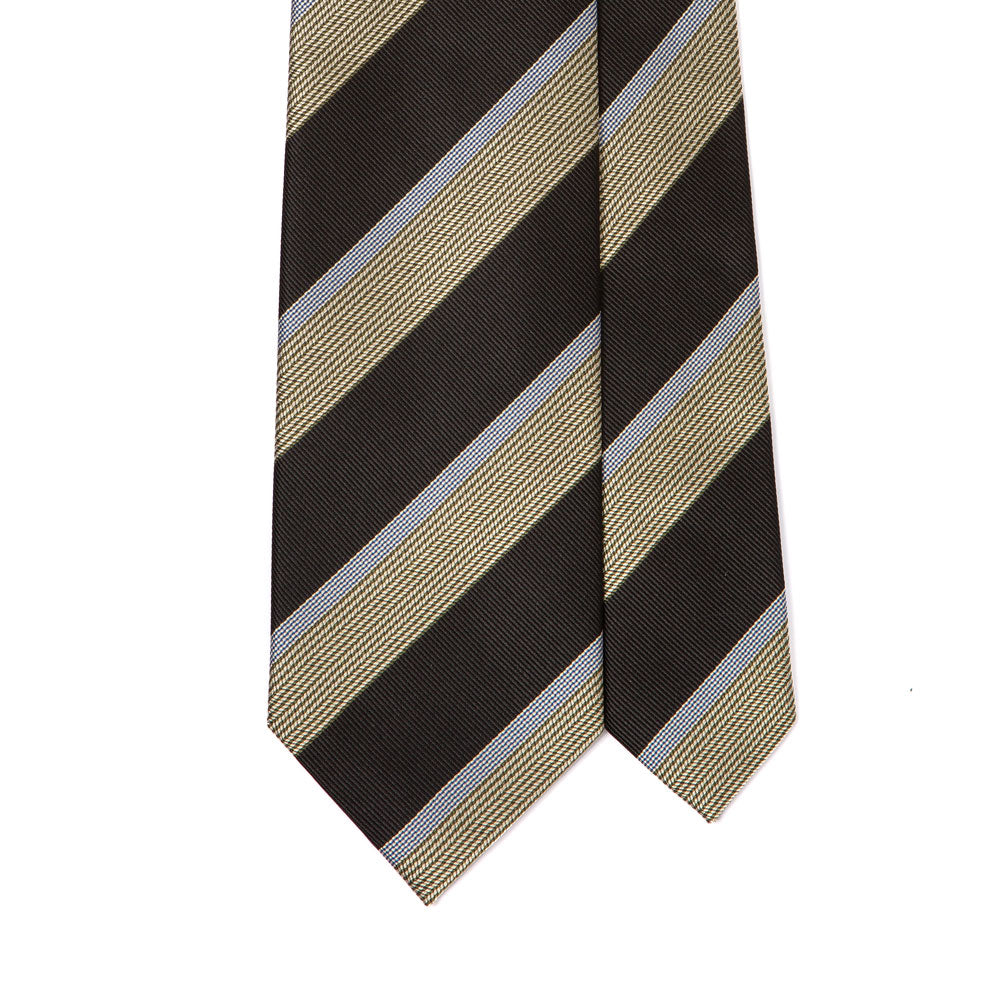 Classic Stripe Dark Navy Olive Green Silk Tie