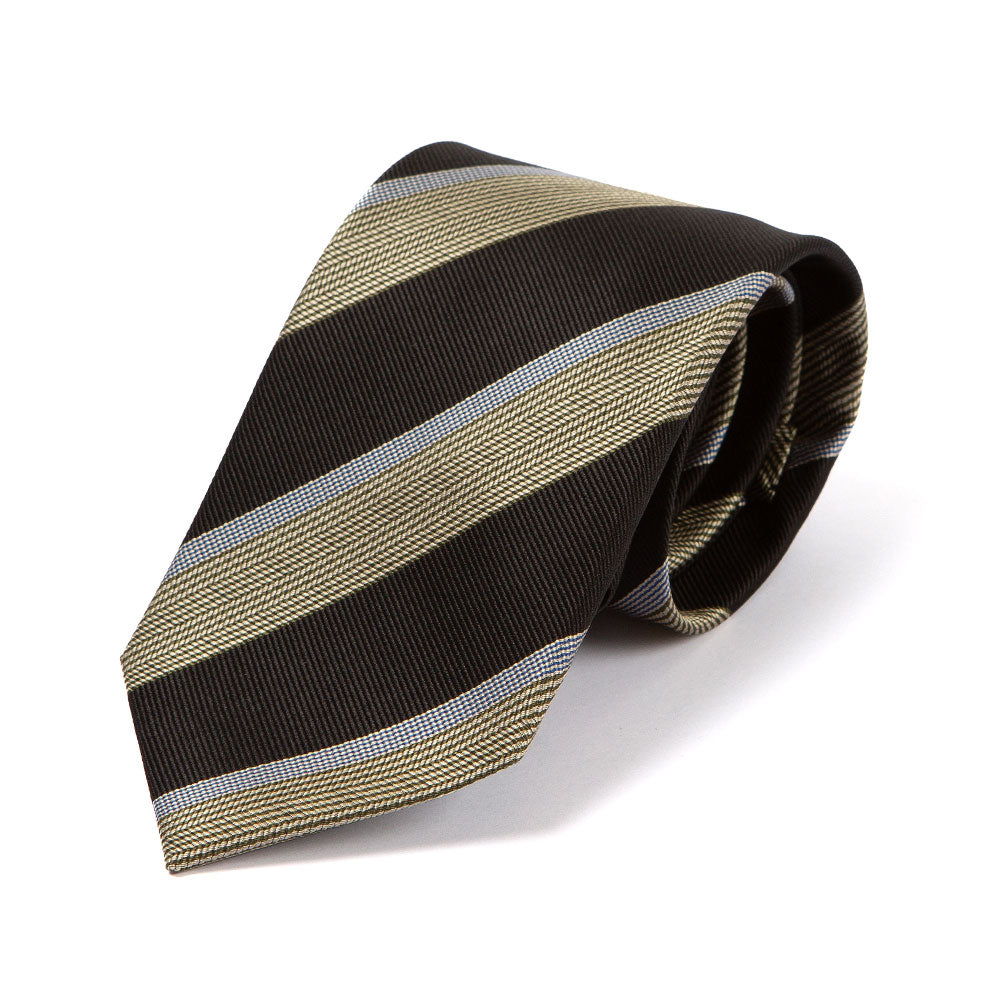 Classic Stripe Dark Navy Olive Green Silk Tie