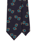 Blue Box Pattern Classic Navy Printed Silk Tie