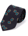 Blue Box Pattern Classic Navy Printed Silk Tie