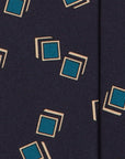 Blue Box Pattern Classic Navy Printed Silk Tie