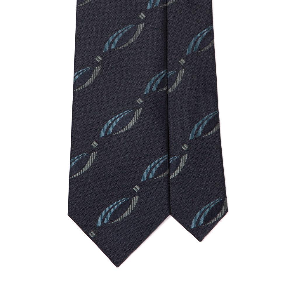 Classic Pattern Navy Blue Gray Woven Silk Tie