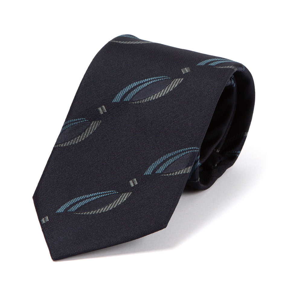 Classic Pattern Navy Blue Gray Woven Silk Tie