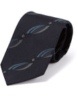 Classic Pattern Navy Blue Gray Woven Silk Tie