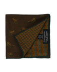 Bird & Houndstooth Double Faced Dark Brown Printed Silk Pocket Square