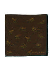 Bird & Houndstooth Double Faced Dark Brown Printed Silk Pocket Square